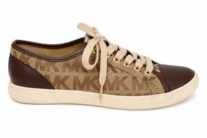 Michael Kors MK Logo Canvas Leather Lace Up Sneakers Brown Tan Women’s 6M
